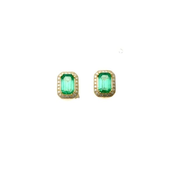 Natural Emerald Diamond Stud Earrings 14k Gold 1.85 TCW Certified $3,950 111884 - Picture 10 of 14